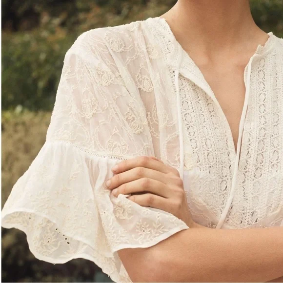 Anthropolgie silky lace embroidery top Sz XS cover up mini dress - Picture 3 of 9